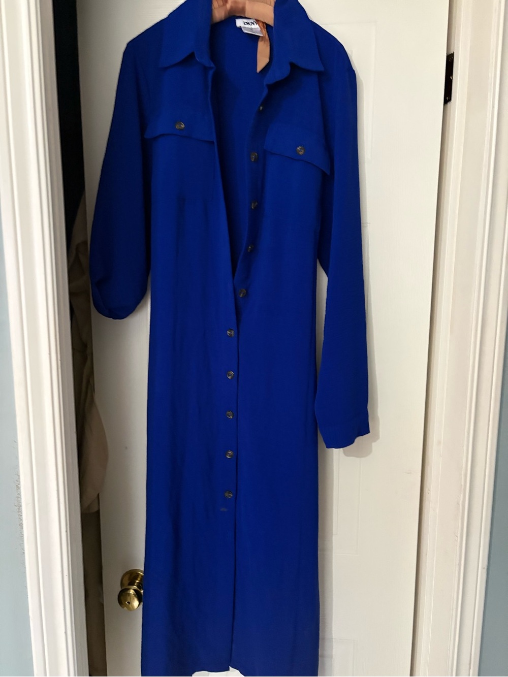 DKNY Royal Blue Midi Button-Front Shirt Dress